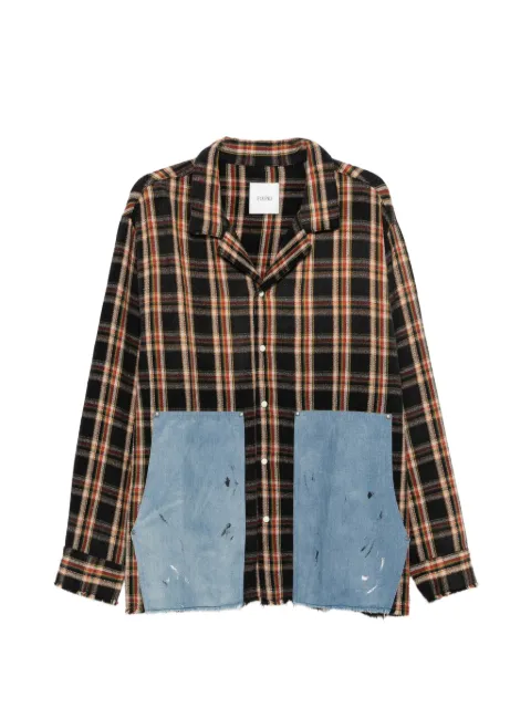 FOUND check-print denim-patch shirt