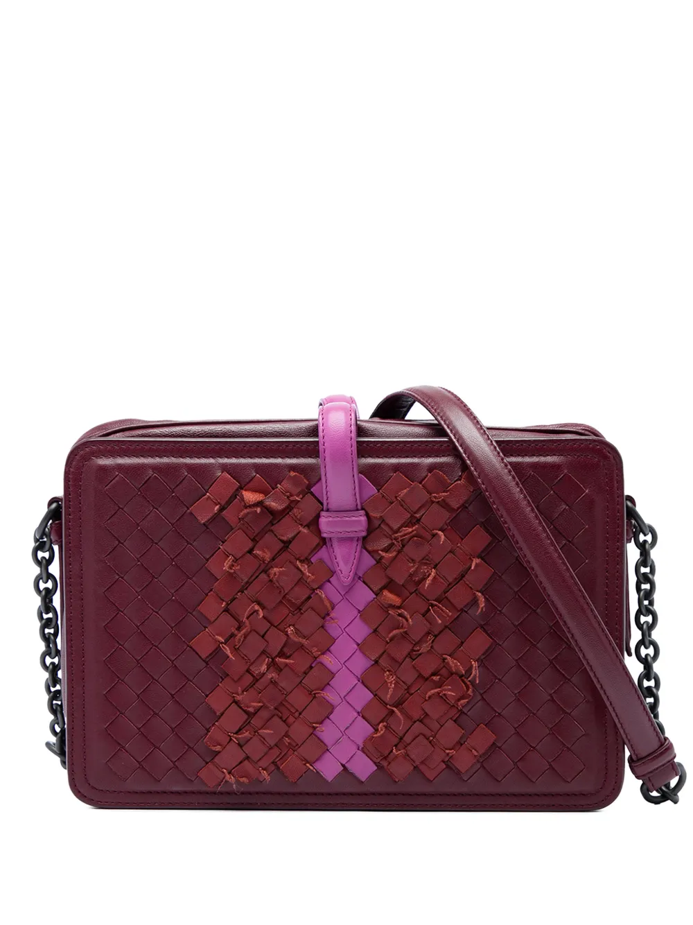 Bottega Veneta Pre-Owned sacoche portée épaule à rabat et bride de fermeture en cuir Nappa Intrecciato tricolore (2012-2026) - Rouge