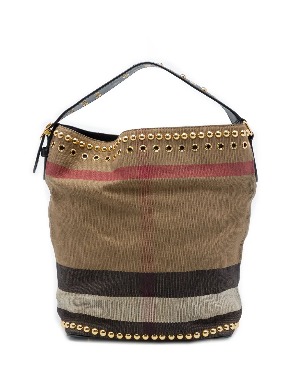 Burberry Pre-Owned 2000-2017 Medium Mega Check Studded Canvas Ashby bucket bag - Marrone