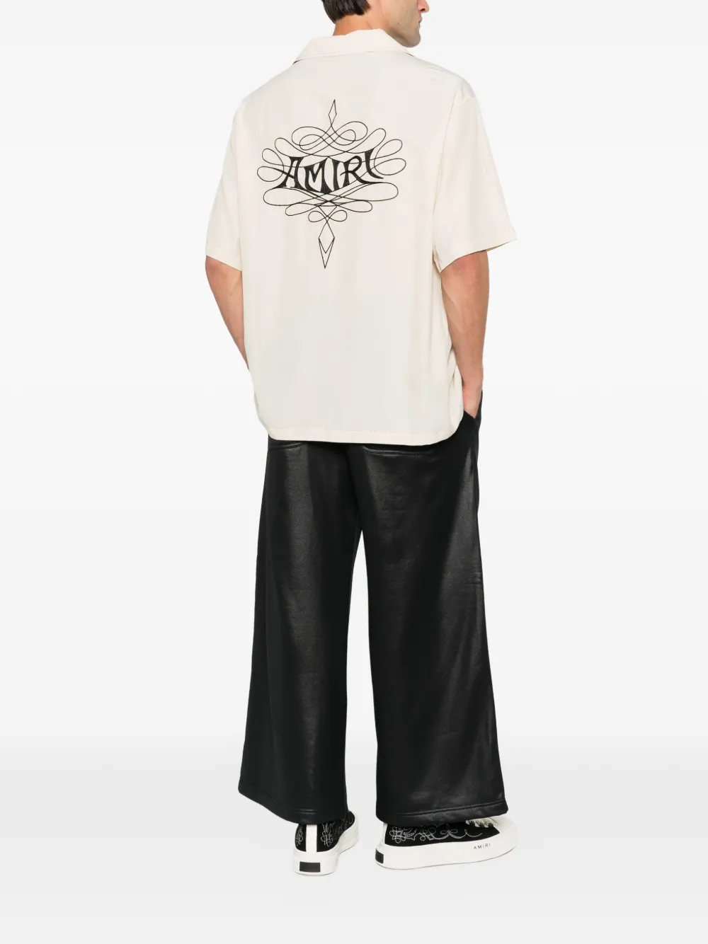 AMIRI logo-print camp-collar shirt Beige