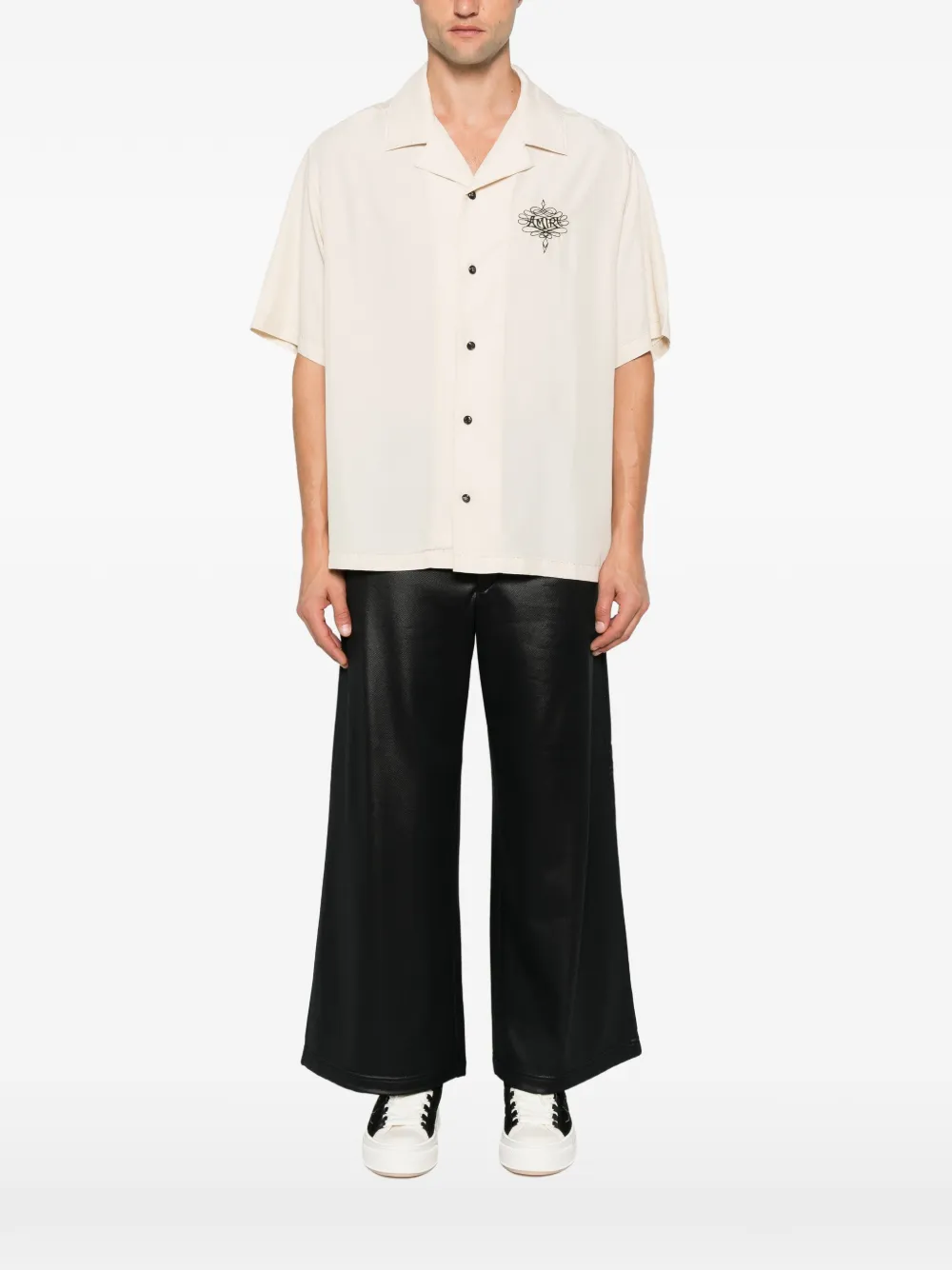 AMIRI logo-print camp-collar shirt Beige