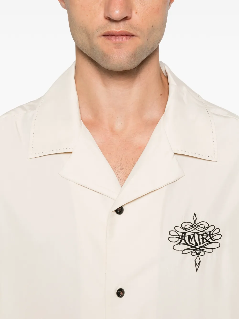 AMIRI logo-print camp-collar shirt Beige