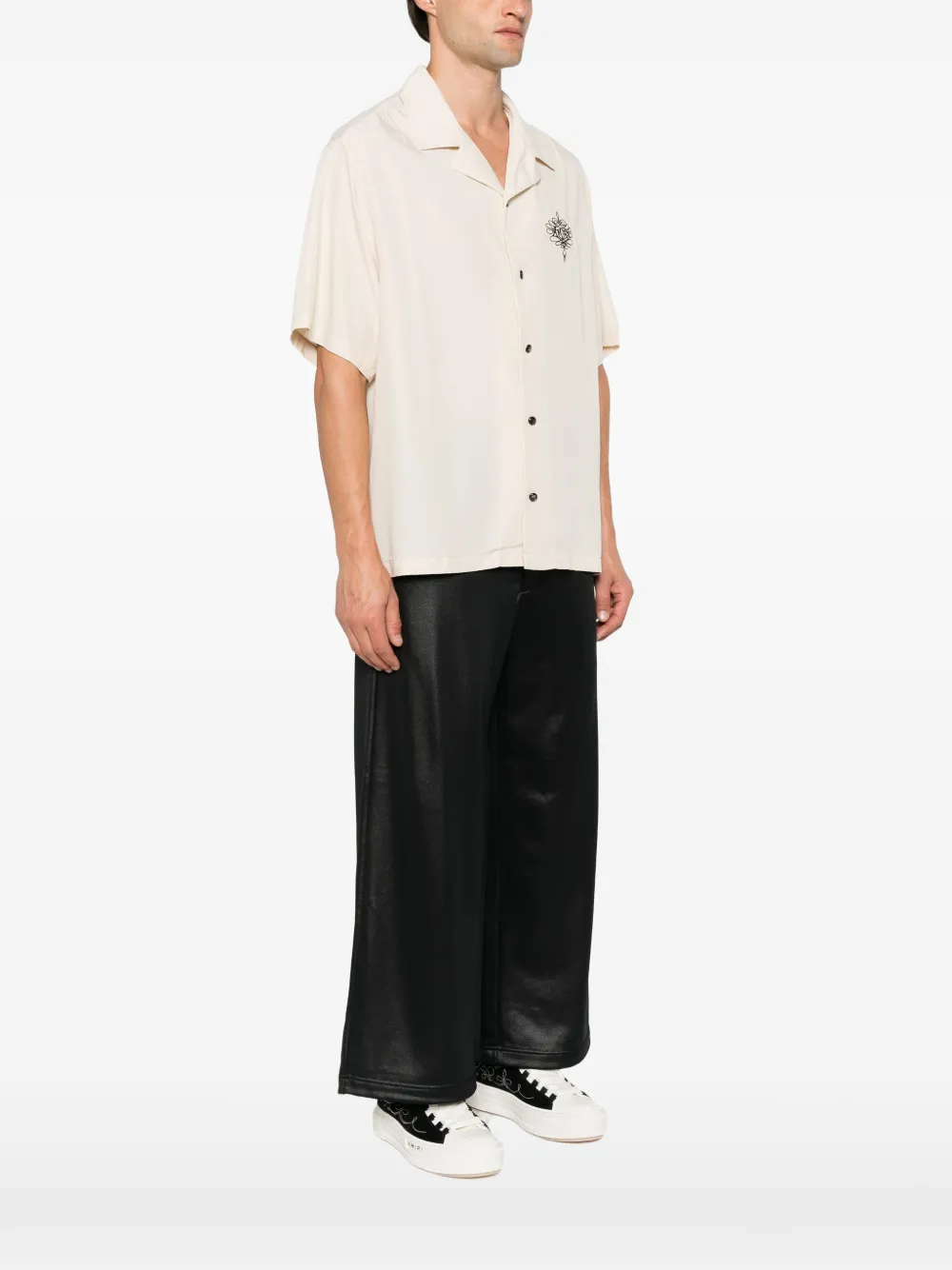 AMIRI logo-print camp-collar shirt Beige