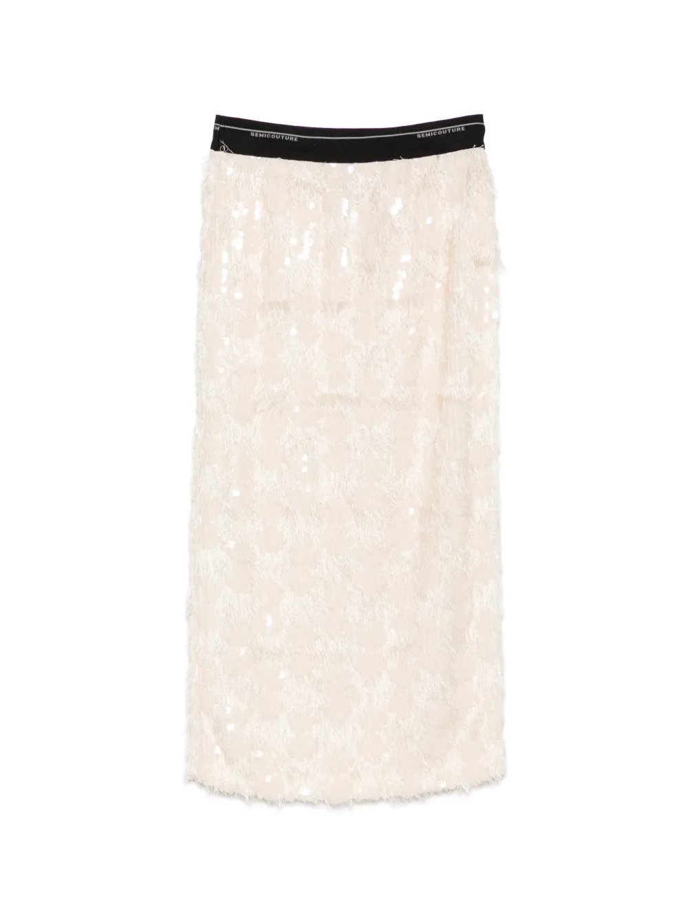 Semicouture midi sequin-embellished fringed skirt Beige
