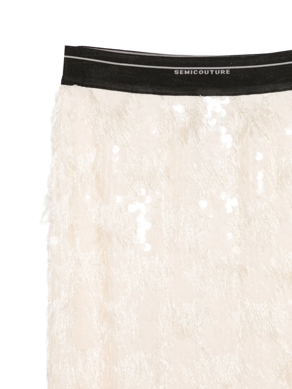 Semicouture midi sequin-embellished fringed skirt Beige