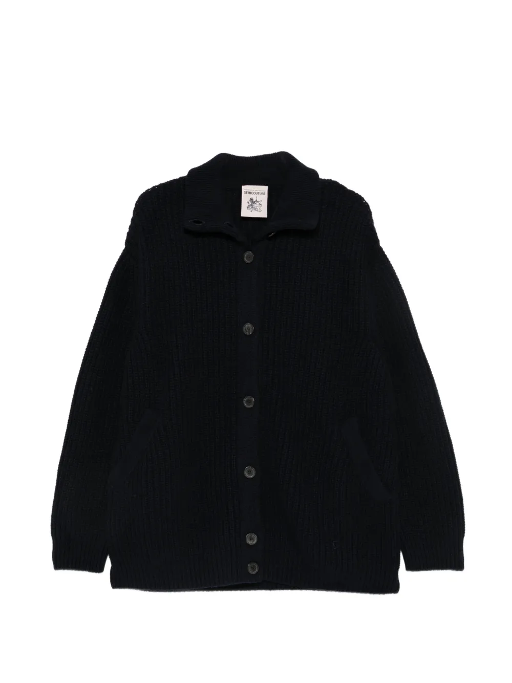 Semicouture ribbed-knit leather-patch jacket