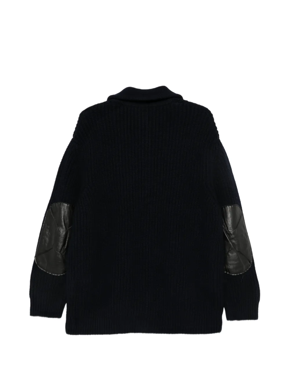 Semicouture ribbed-knit leather-patch jacket Blauw