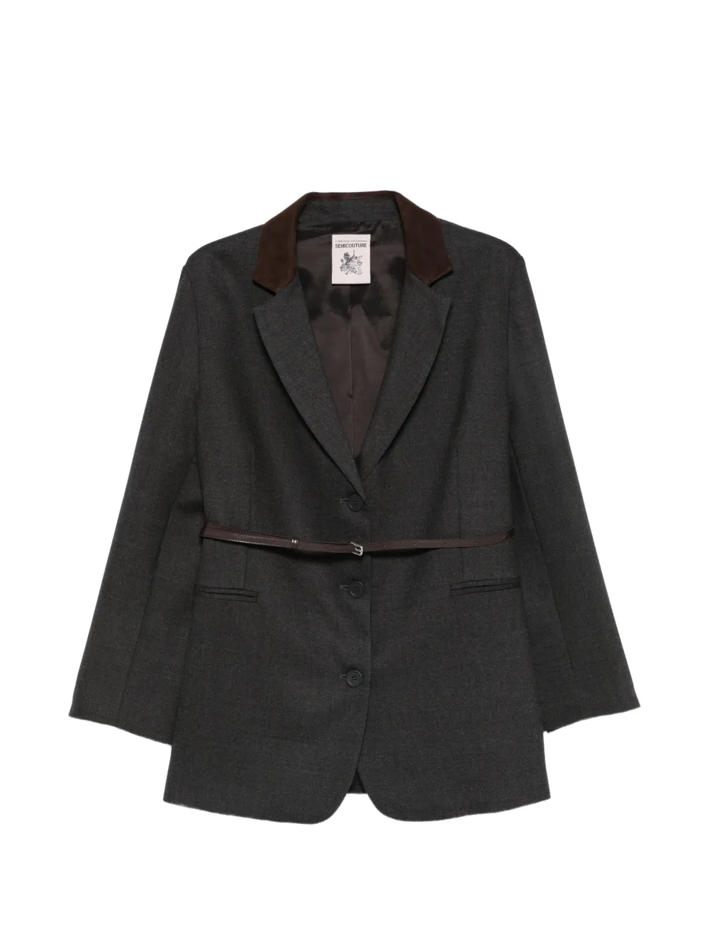 Semicouture veste ceinturée à col contrastant - Gris Semicouture veste ceinturée à col contrastant - Gris
