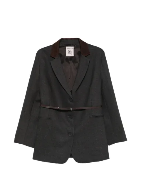 Semicouture belted contrast-collar jacket