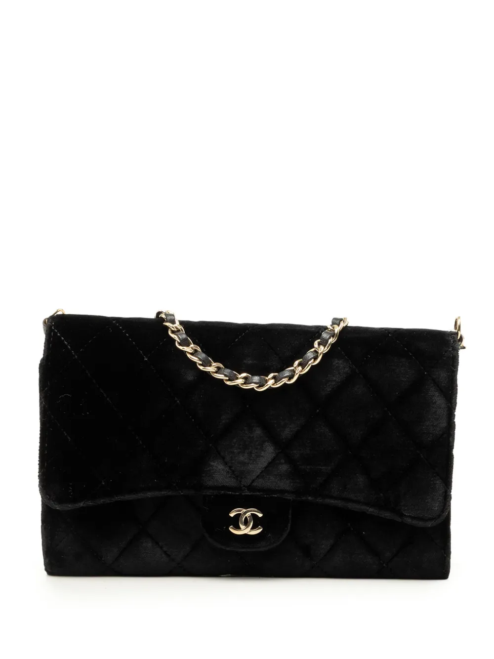 CHANEL Pre-Owned 2015-2016 CC Quilted Velvet Wallet on Removable Chain shoulder bag - Black