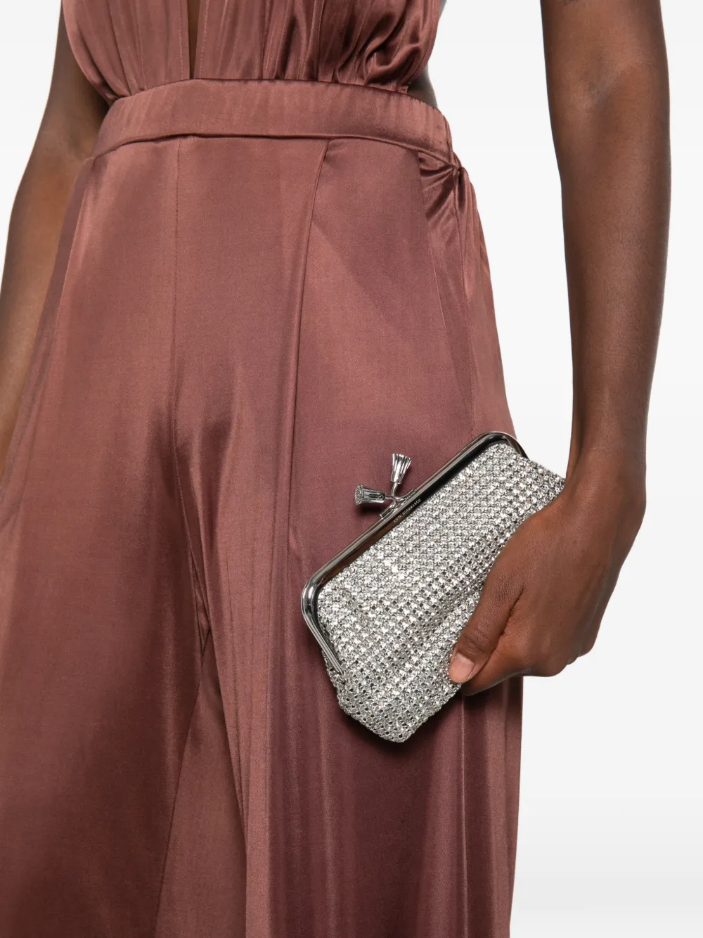 Anya Hindmarch Crystal-embellished Tassel-clasp Clutch Bag in Silver, view 2