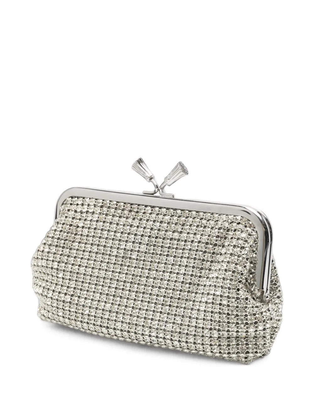 Anya Hindmarch Crystal-embellished Tassel-clasp Clutch Bag in Silver, view 3