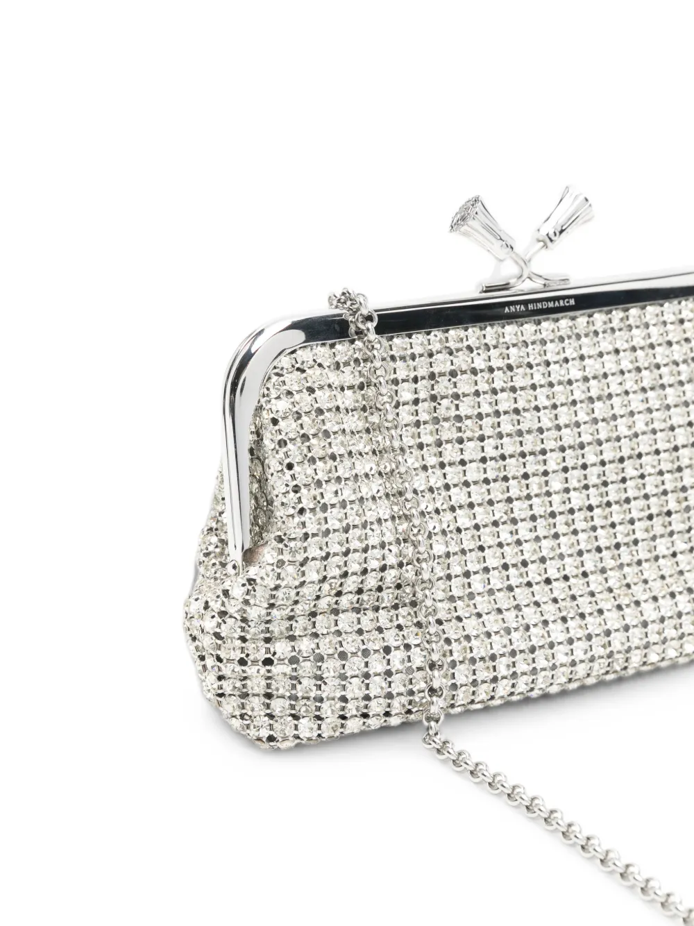 Anya Hindmarch Crystal-embellished Tassel-clasp Clutch Bag in Silver, view 4