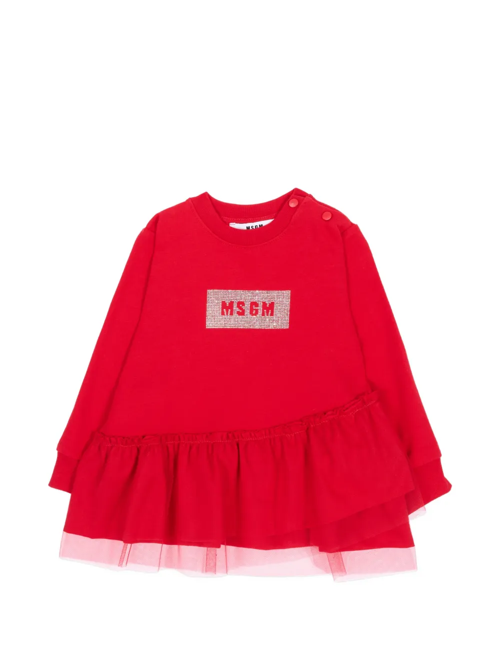 MSGM Kids Gerüschtes Kleid mit Kristallen - Rot