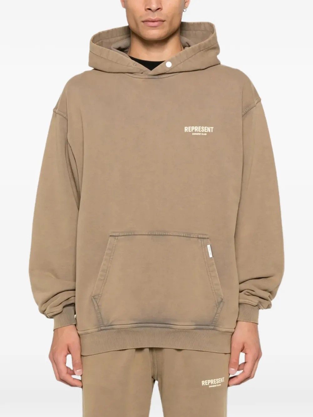 Represent Owners' Club logo-print hoodie Beige