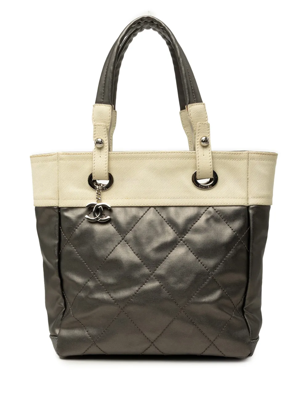 CHANEL Pre-Owned 2006-2008 Small Bicolor Quilted Coated Canvas Paris Biarritz tote bag - Grigio