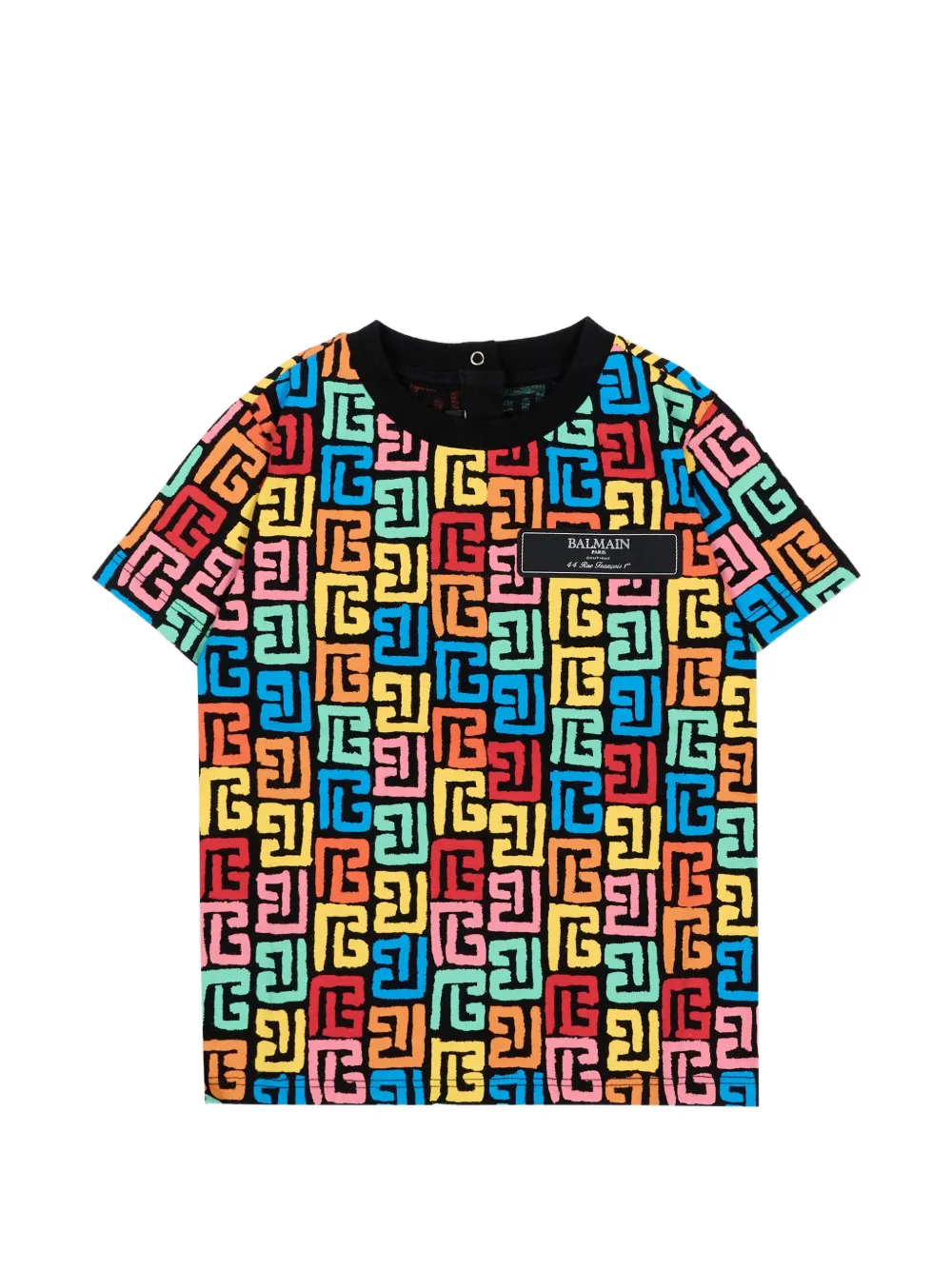 Balmain Kids T-shirt met monogram-print en logo-patch Blauw