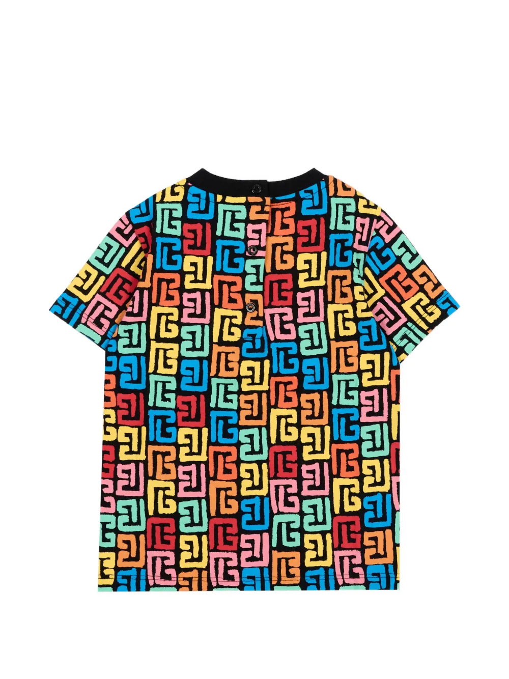Balmain Kids T-shirt met monogram-print en logo-patch Blauw