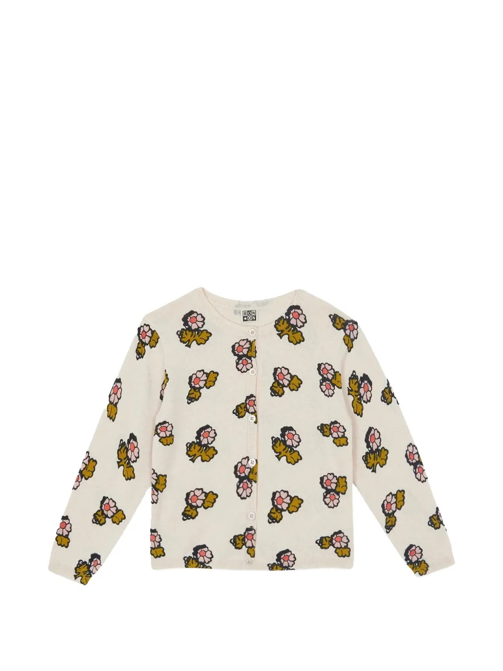 Bonton Cardigan mit Blumen-Intarsie - Nude