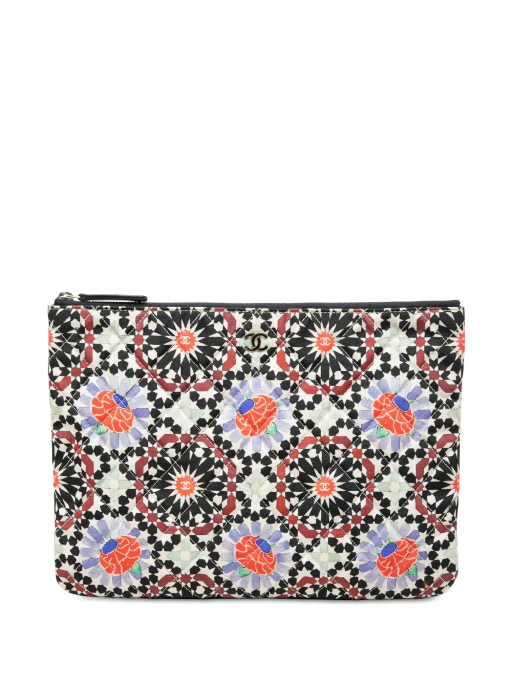 CHANEL Pre-Owned 2014-2015 Dubai Paris Medium Quilted Printed Canvas O Case clutch bag - Bianco
