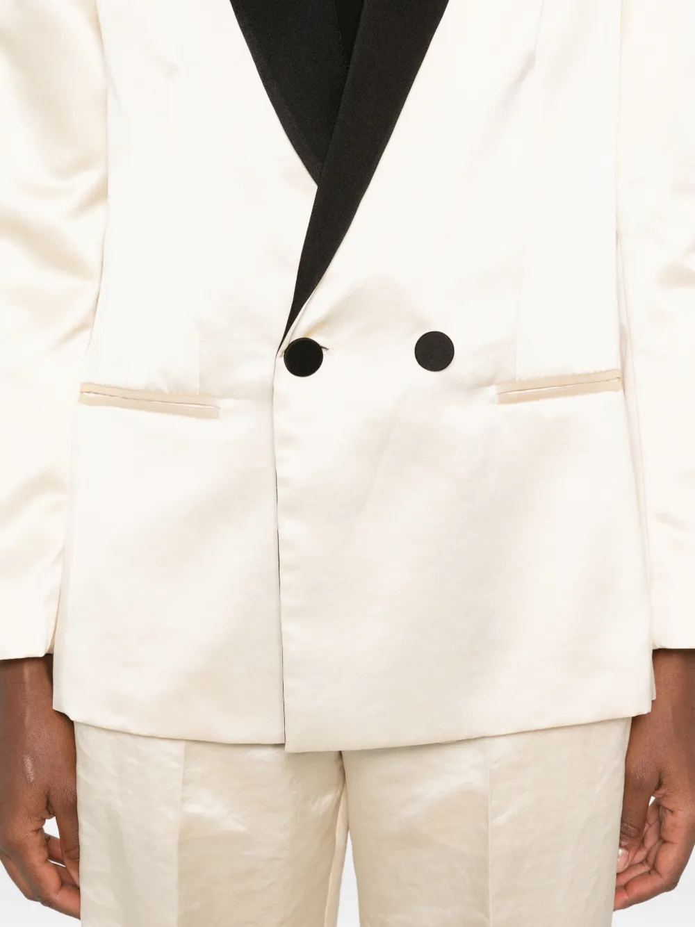 Forte double-breasted satin blazer Beige