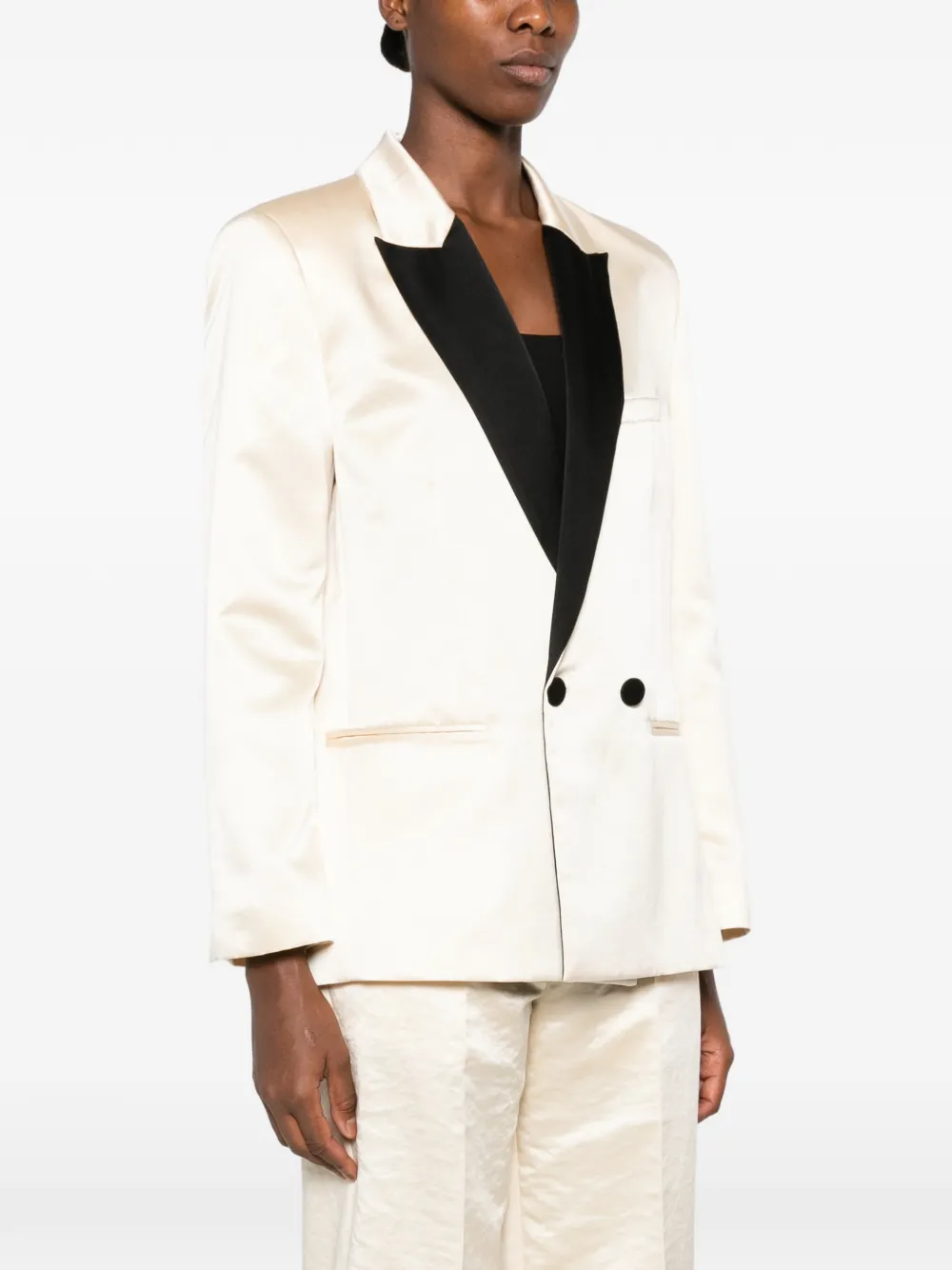 Forte double-breasted satin blazer Beige