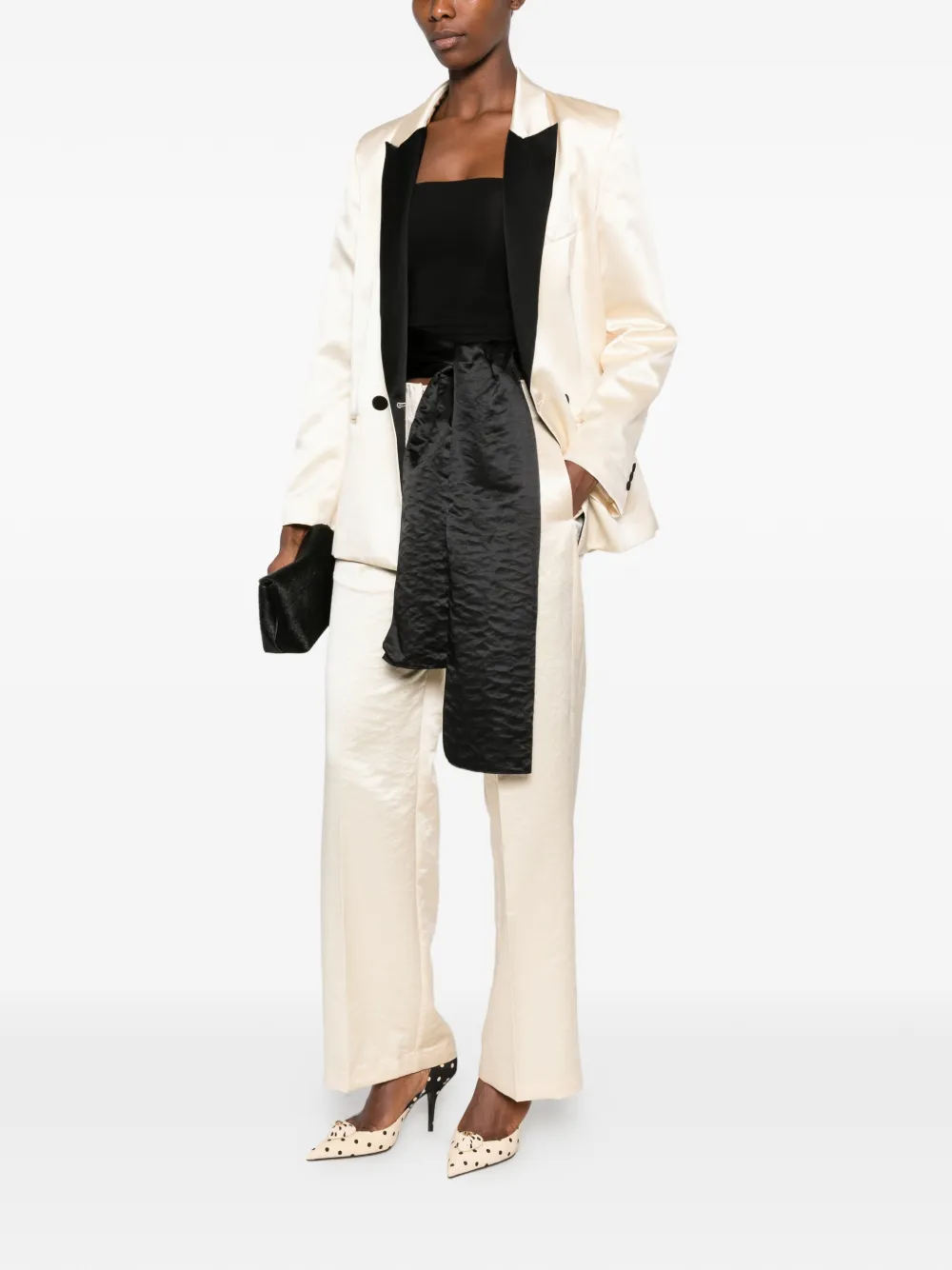 Forte double-breasted satin blazer Beige
