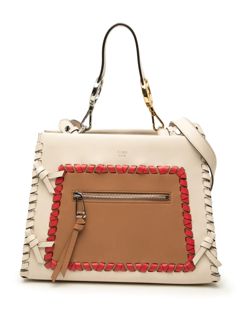 Fendi Pre-Owned 2000-2010 Small Bicolor Calfskin Whipstitch Runway satchel - Marrone