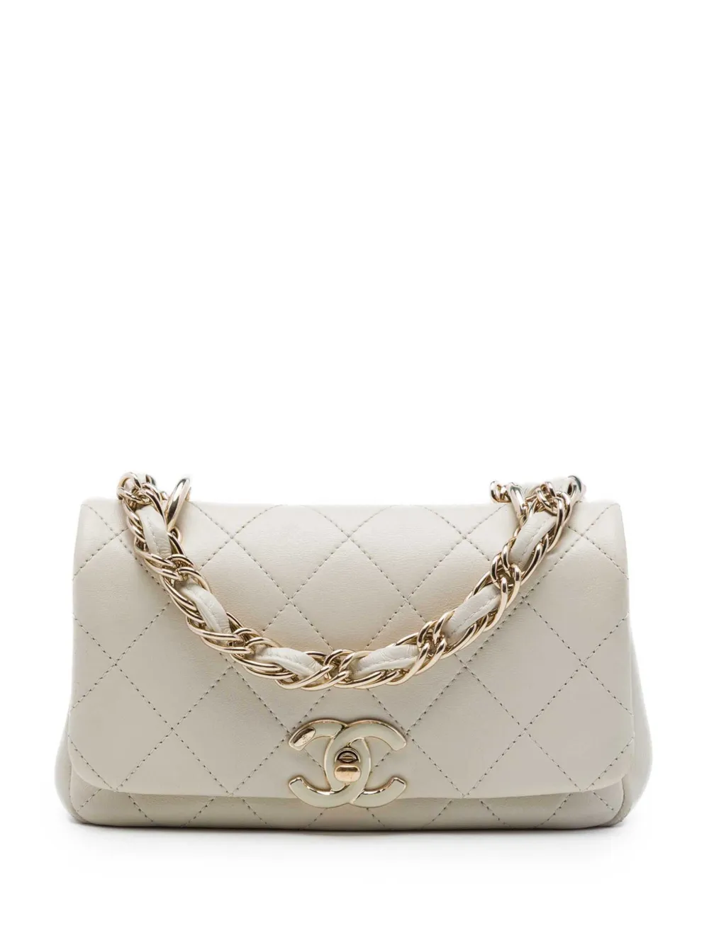 CHANEL Pre-Owned 2020 Medium Quilted Lambskin Twist Chain Enamel CC Flap crossbody bag - White