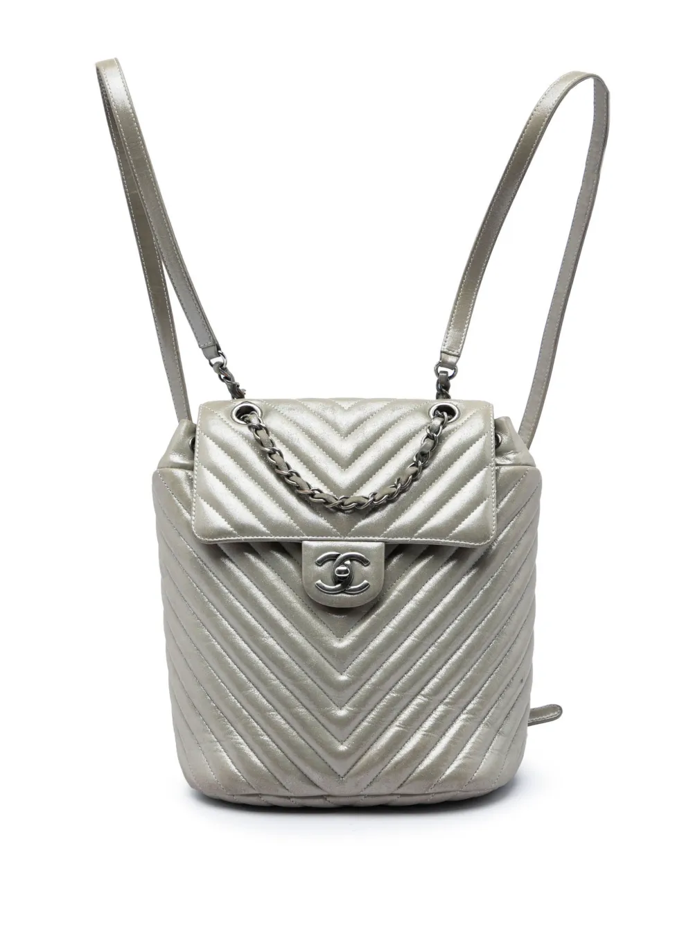 CHANEL Pre-Owned 2016-2017 Small Chevron Iridescent Calfskin Urban Spirit backpack - Grigio