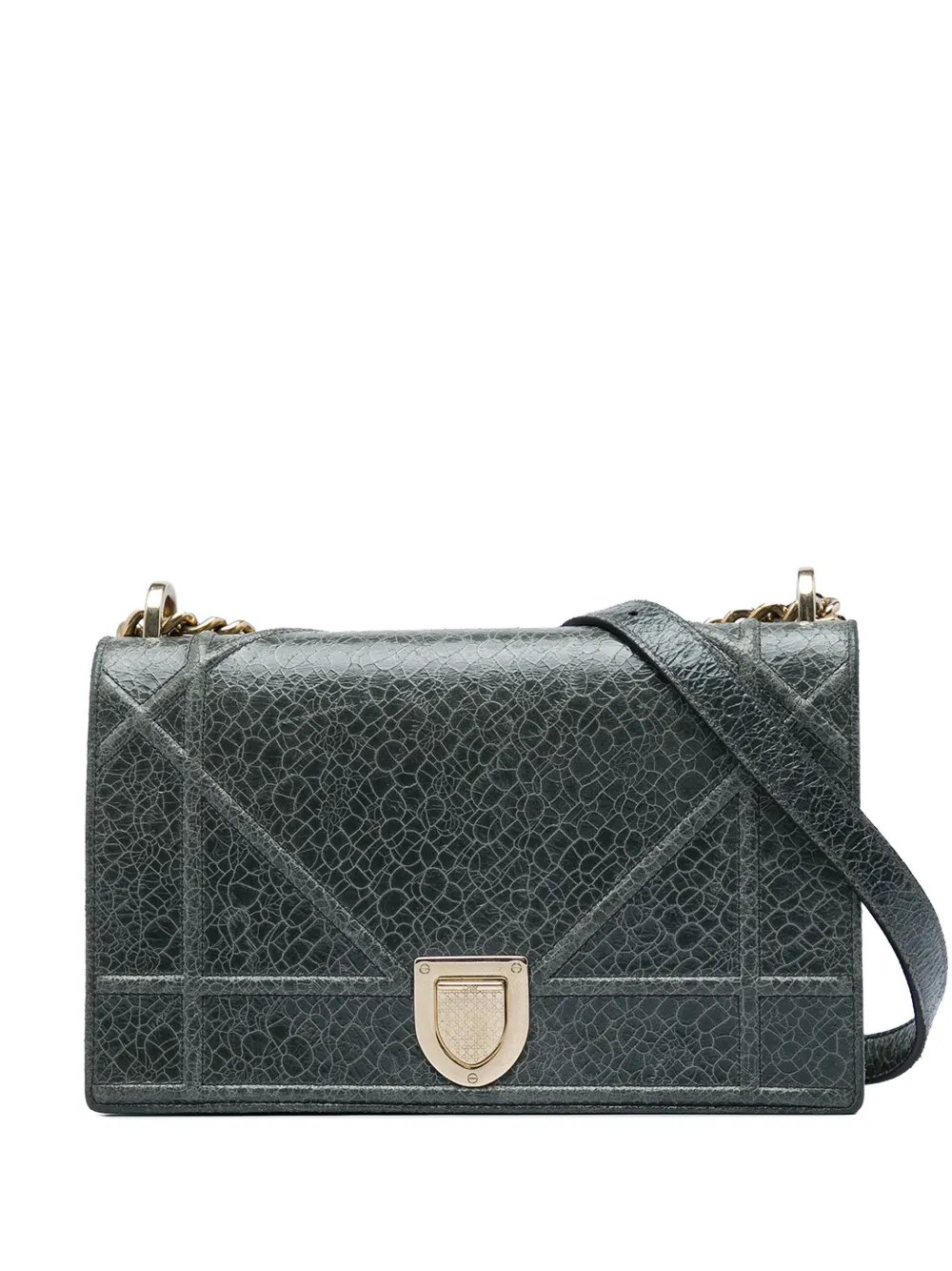Christian Dior Pre-Owned 2016 mittelgroße Diorama Flap Umhängetasche aus Leder in Knitteroptik - Grau