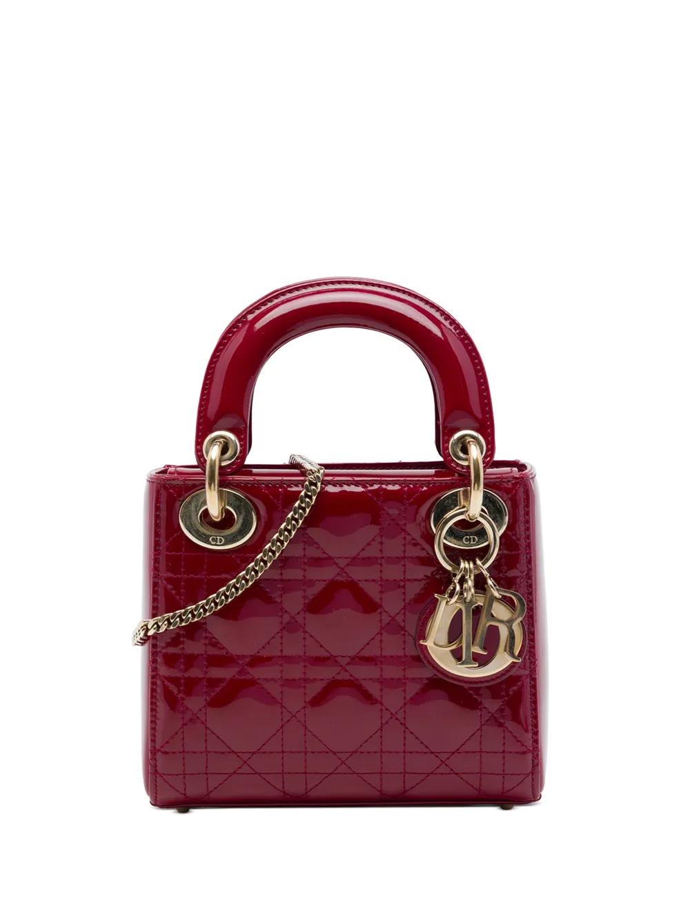 Christian Dior Pre-Owned 2017 mini Cannage Lady Dior Satchel-Tasche aus Lackleder - Rot