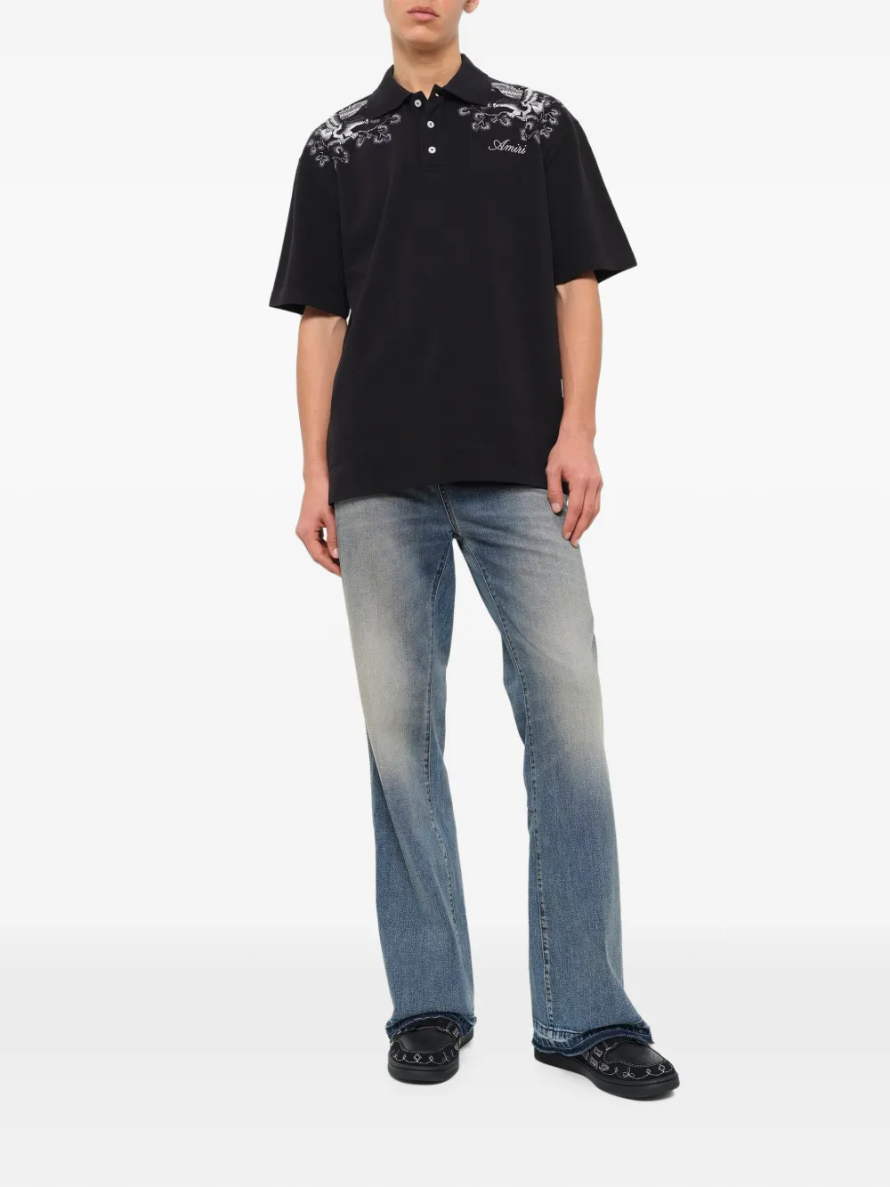AMIRI Poloshirt met geborduurde bloemen Zwart