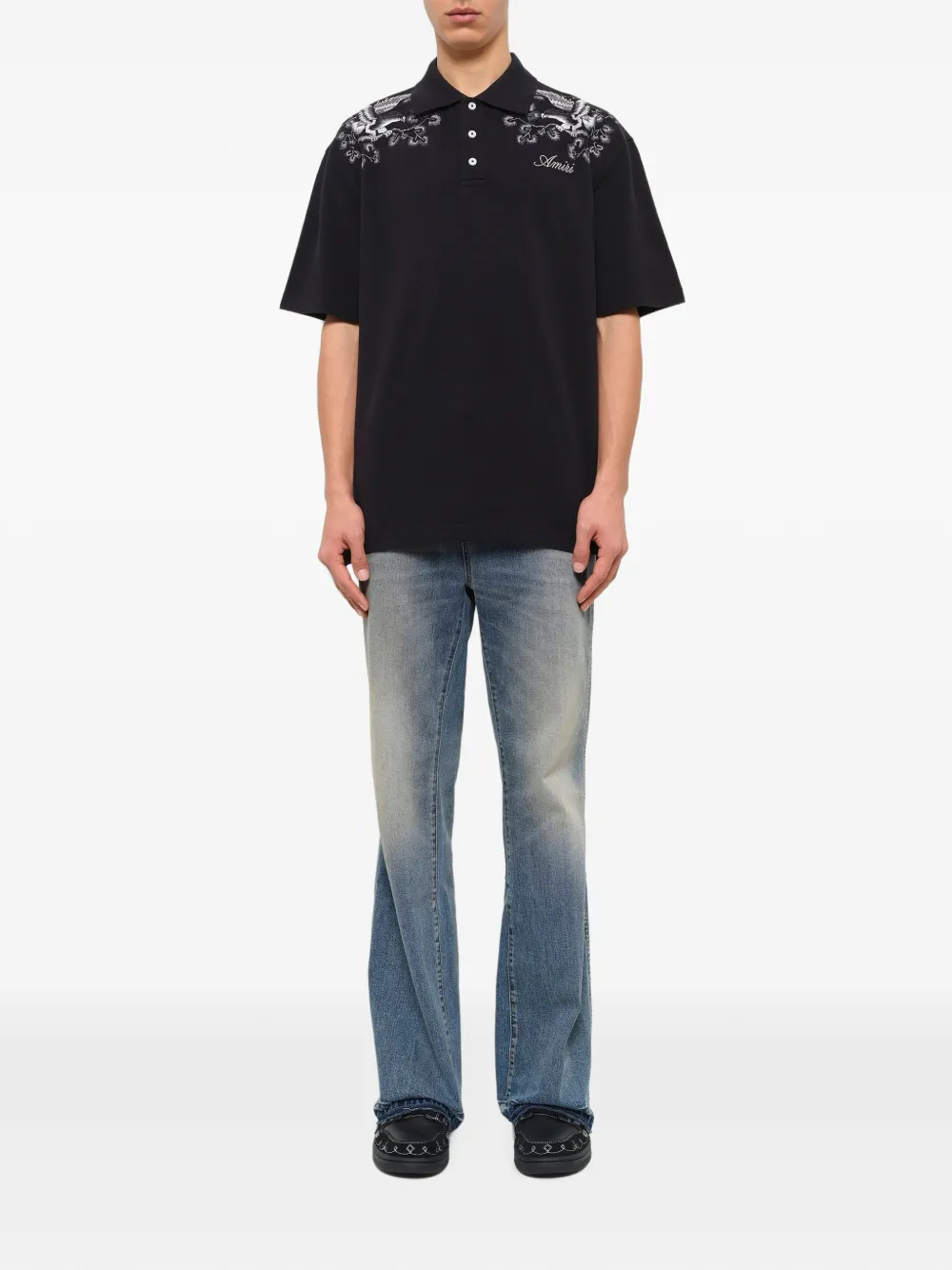 AMIRI Poloshirt met geborduurde bloemen Zwart
