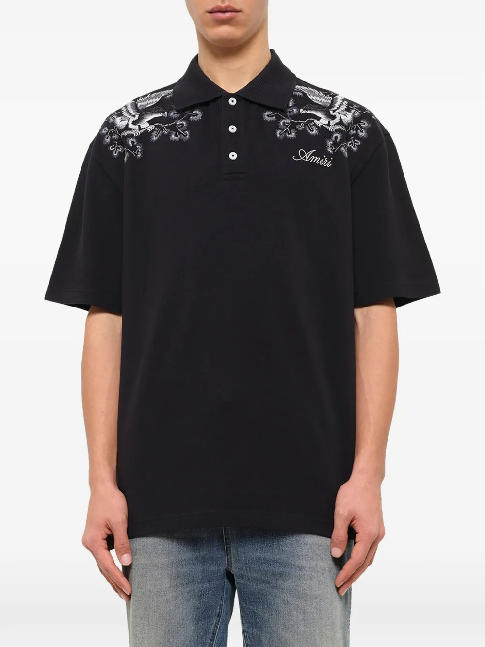 AMIRI Poloshirt met geborduurde bloemen Zwart