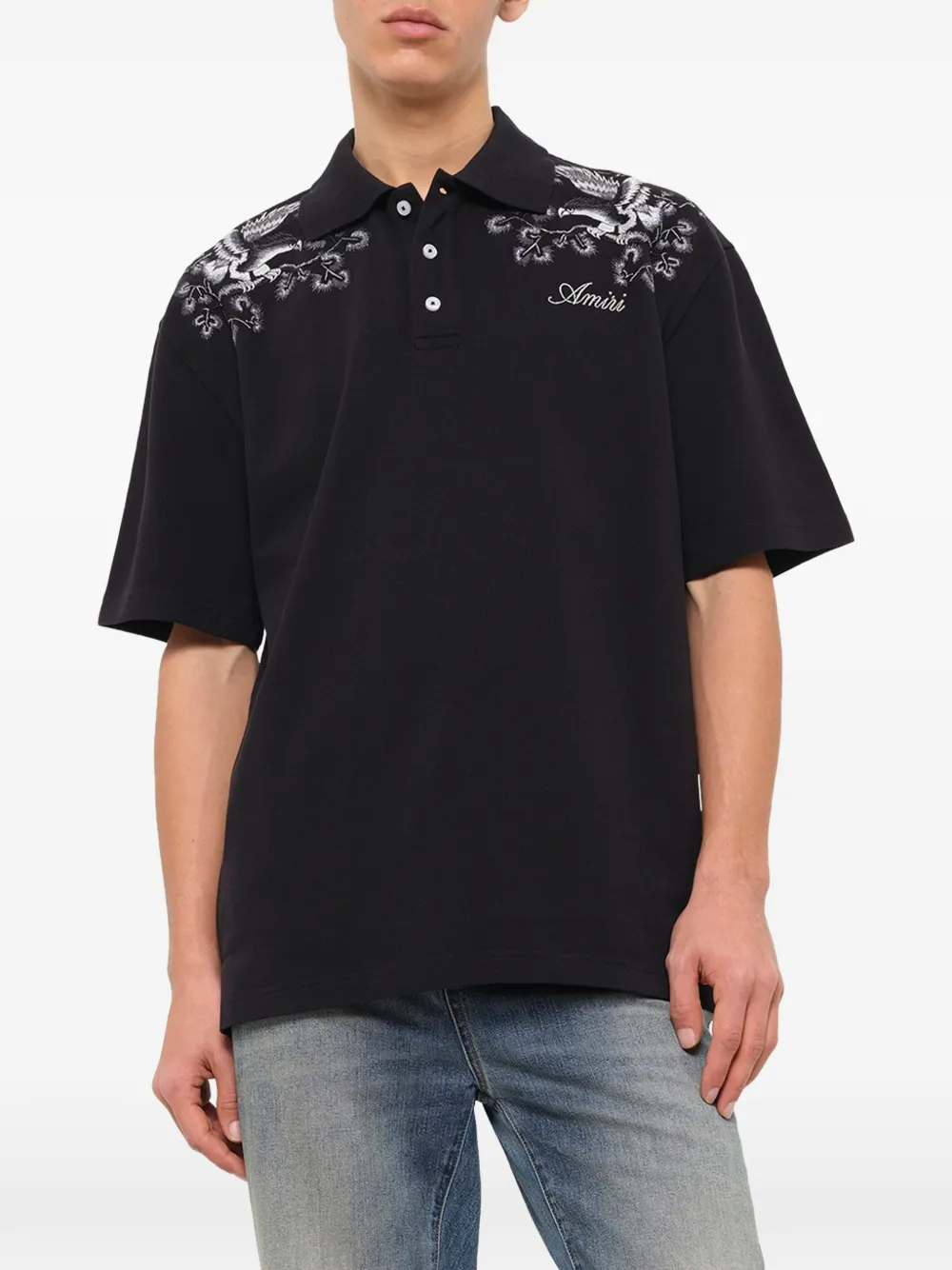 AMIRI Poloshirt met geborduurde bloemen Zwart