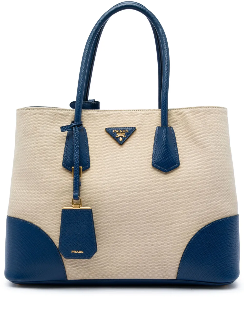 Prada Pre-Owned 2010-2026 Large Canapa and Saffiano Double satchel - Blue