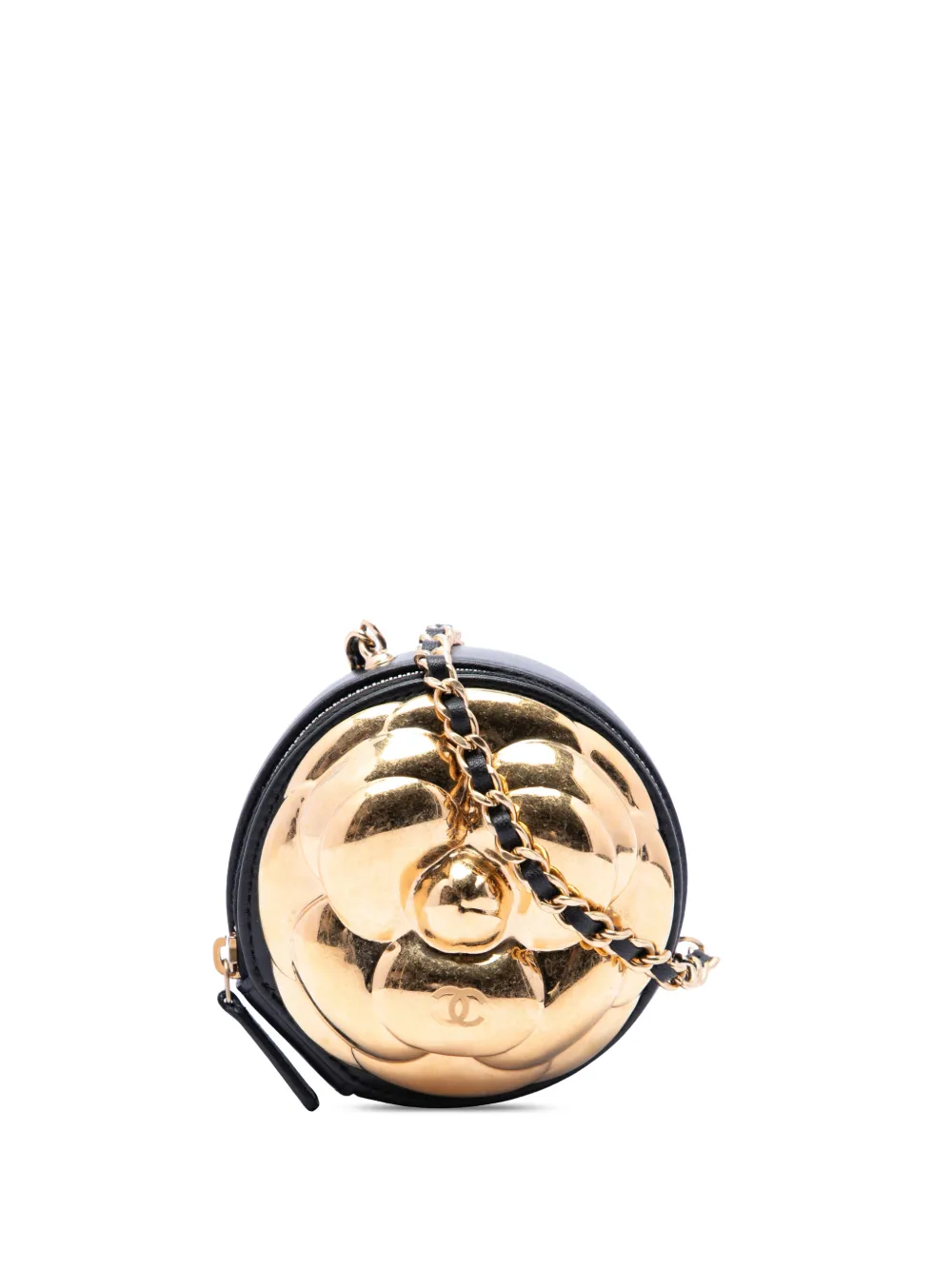 CHANEL Pre-Owned 2021-2026 CC Lambskin and Metal Camellia Round Clutch with Chain crossbody bag - Nero