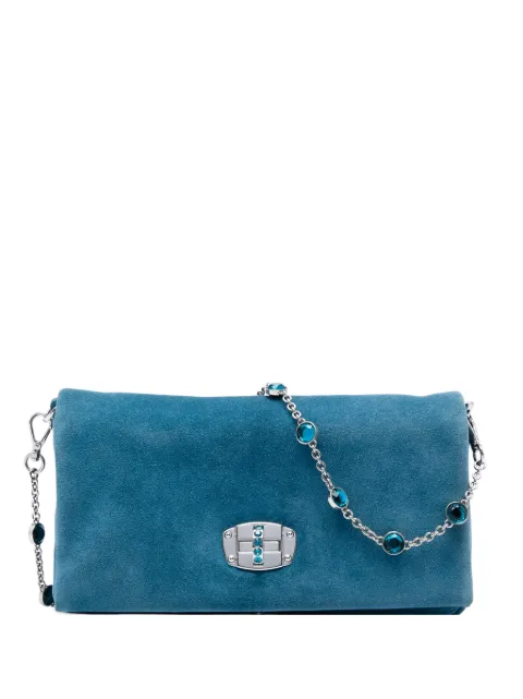 Miu Miu Pre-Owned satchel-taske i ruskind med krystalkæde fra 2010-2026