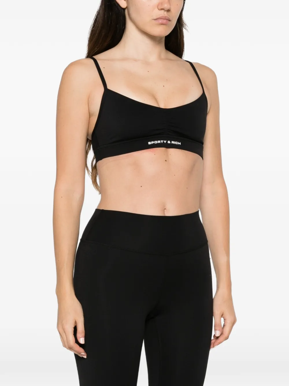 Sporty & Rich Sport-bh met ruches en logoprint Zwart
