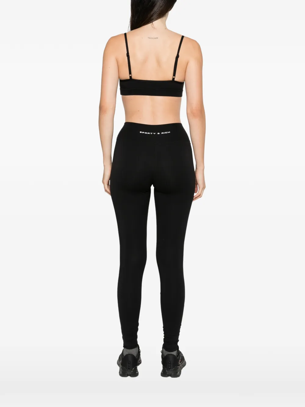 Sporty & Rich Sport-bh met ruches en logoprint Zwart