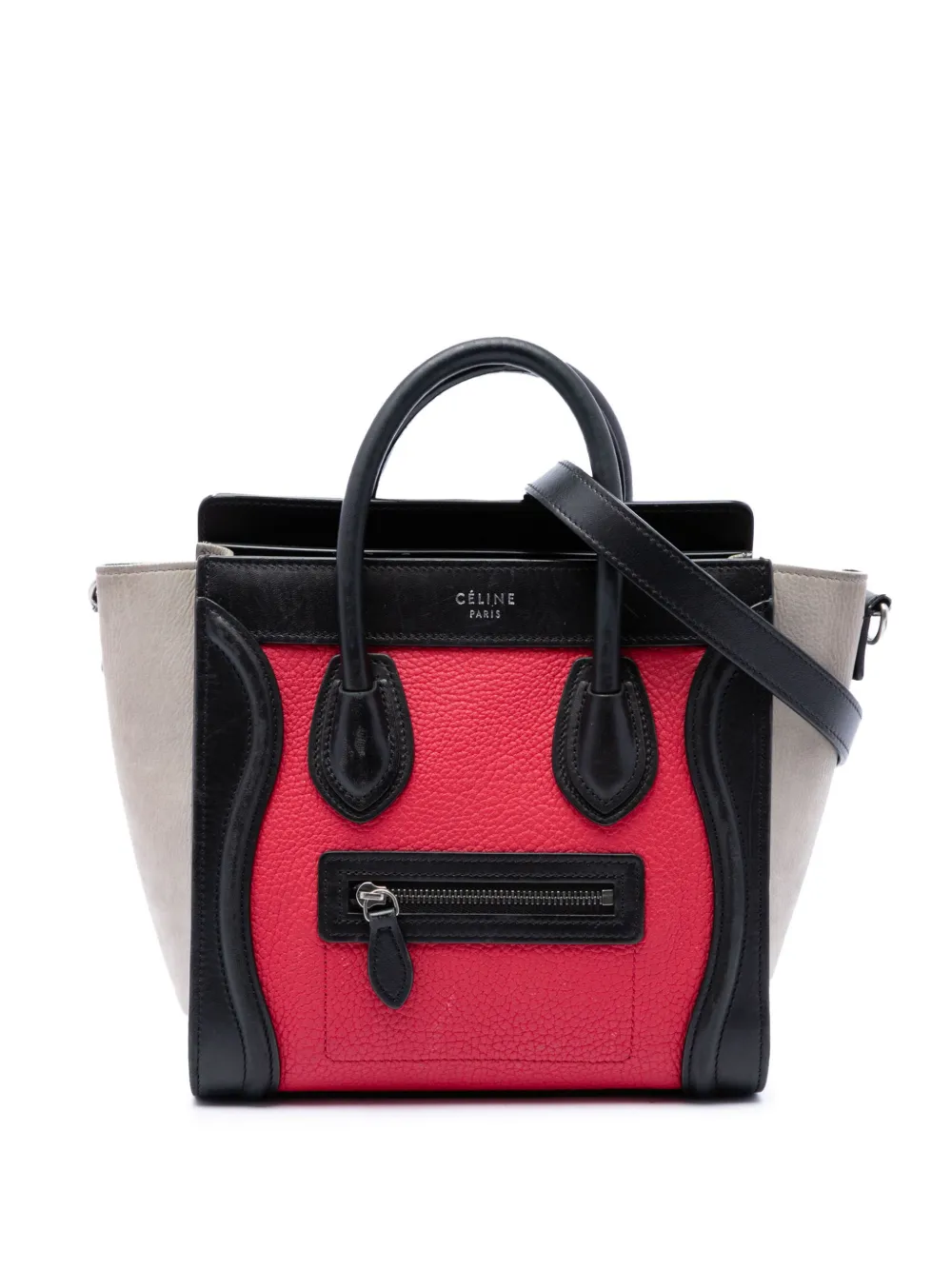 Celine Pre-Owned 2017 Nano Tricolor Nubuck and Calfskin Luggage Tote satchel - Red