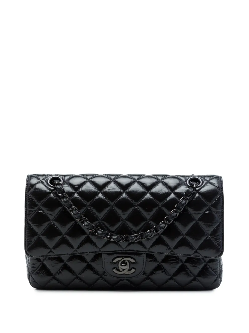 CHANEL Pre-Owned 2020 Medium Classic Shiny Crumpled Calfskin So Black Double Flap shoulder bag - Nero