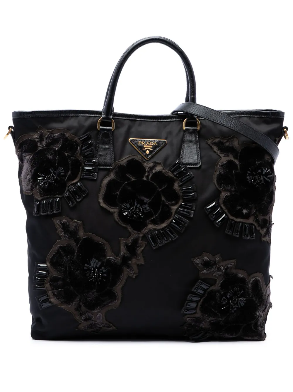 Prada Pre-Owned 2013-2026 Tessuto Satchel-Tasche mit Perlen - Schwarz