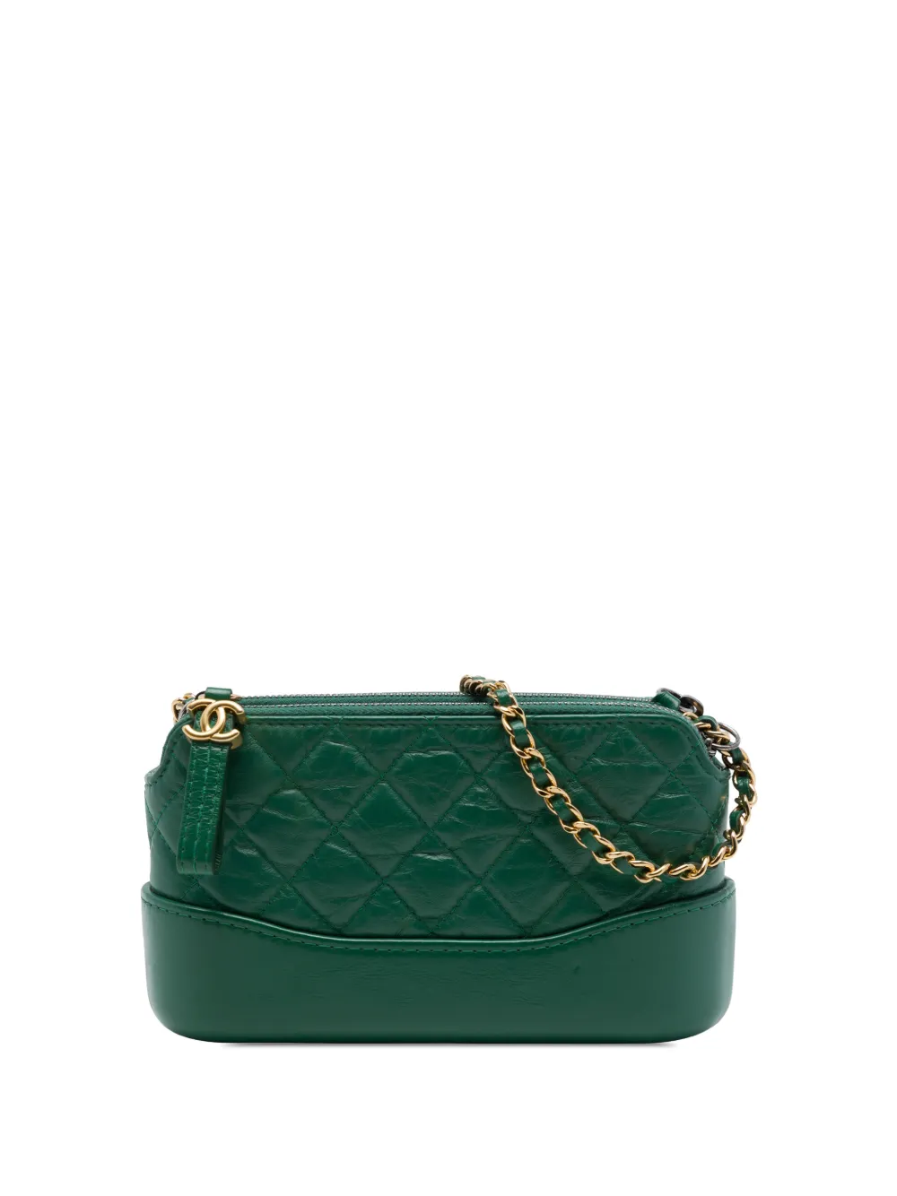 CHANEL Pre-Owned 2019 Aged Calfskin Gabrielle Double Zip Clutch with Chain crossbody bag - Verde