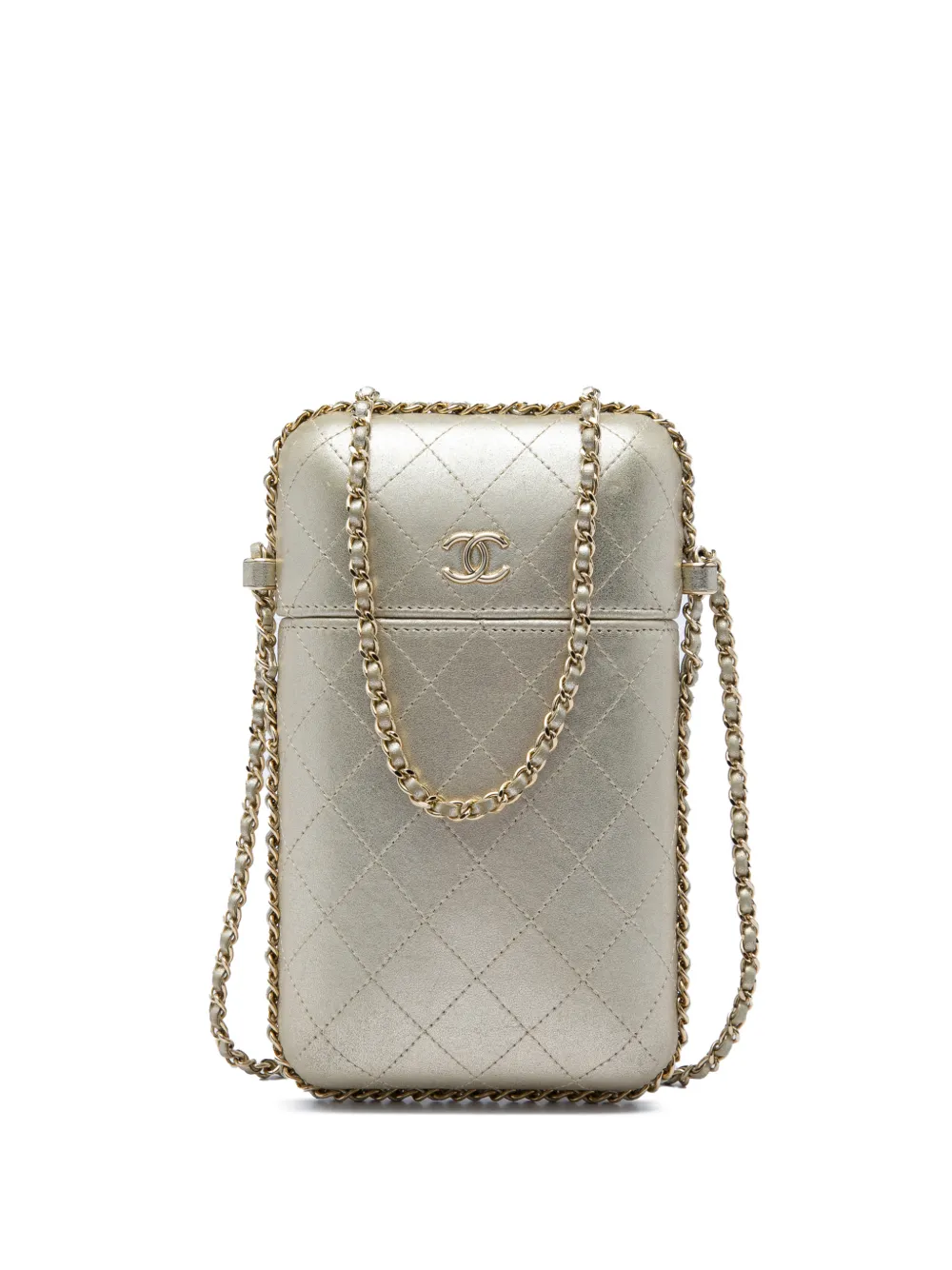 CHANEL Pre-Owned 2016-2017 CC Quilted Metallic Lambskin Chain Around Phone Holder crossbody bag - Gold