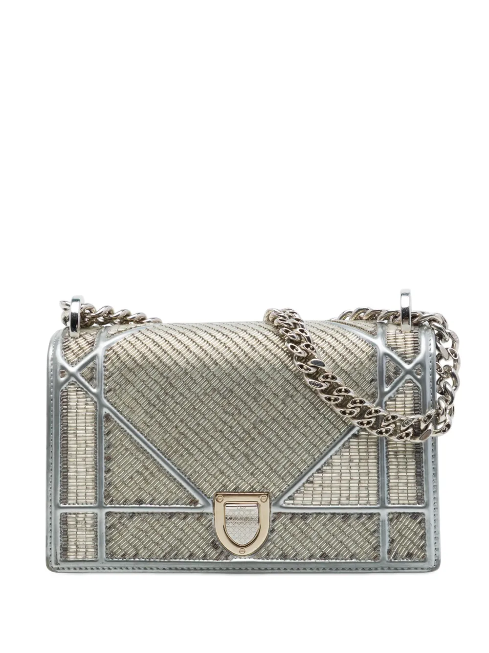 Christian Dior Pre-Owned 2015 kleine Diorama Flap Umhängetasche aus Kalbsleder mit Kristallen - Silber