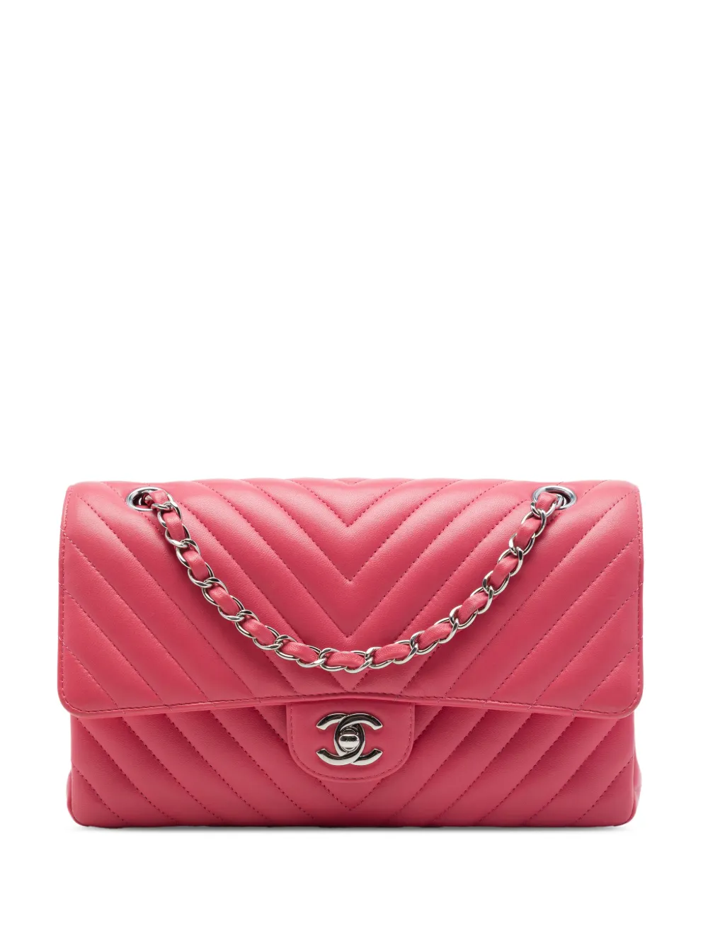CHANEL Pre-Owned 2018 Medium Classic Chevron Lambskin Double Flap shoulder bag - Pink