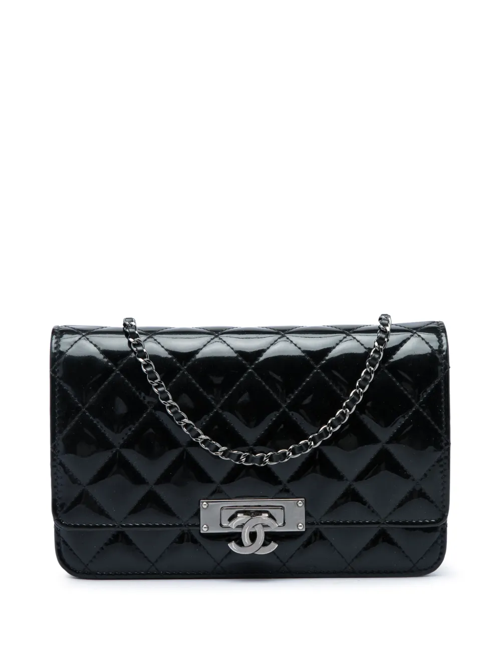 CHANEL Pre-Owned 2016-2017 Quilted Patent Golden Class Wallet on Chain crossbody bag - Nero
