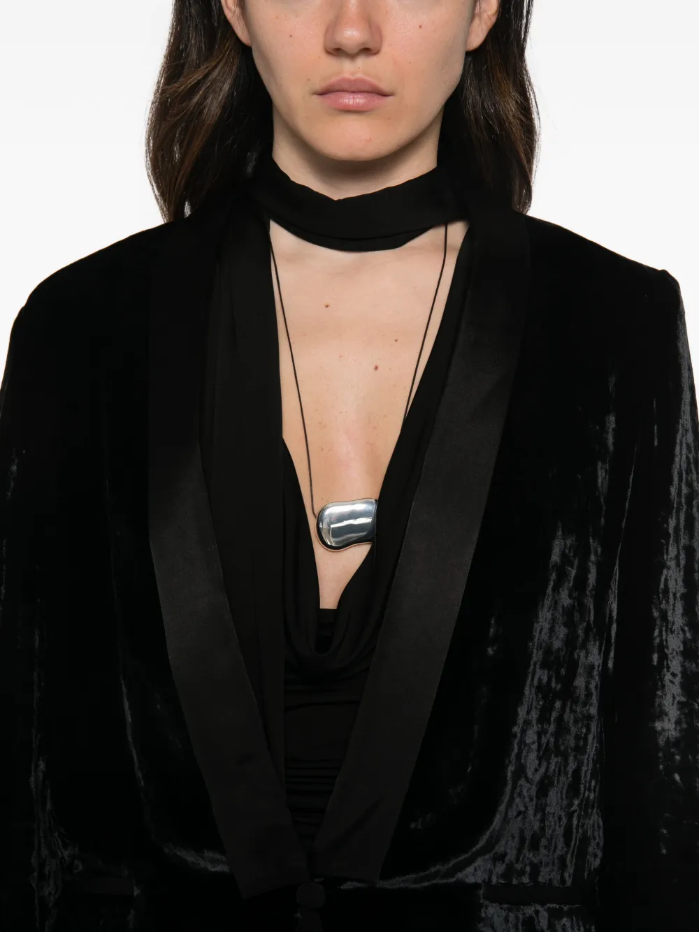 Forte crushed-velvet satin-lapel blazer Zwart